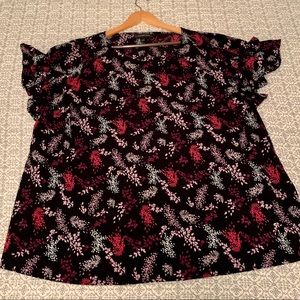 Lane Bryant black floral flutter sleeve blouse 22